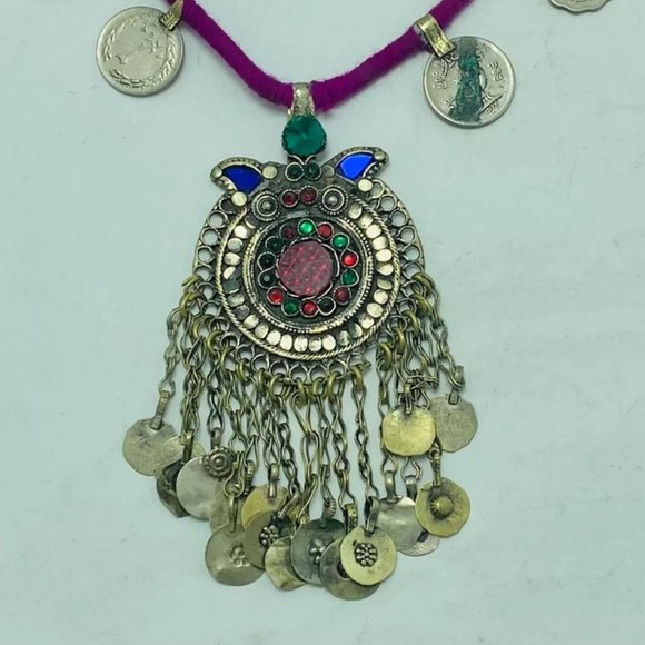 Pendant Necklace With Coins, Vintage Tribal Pendant Necklace, - Picture 2 of 8